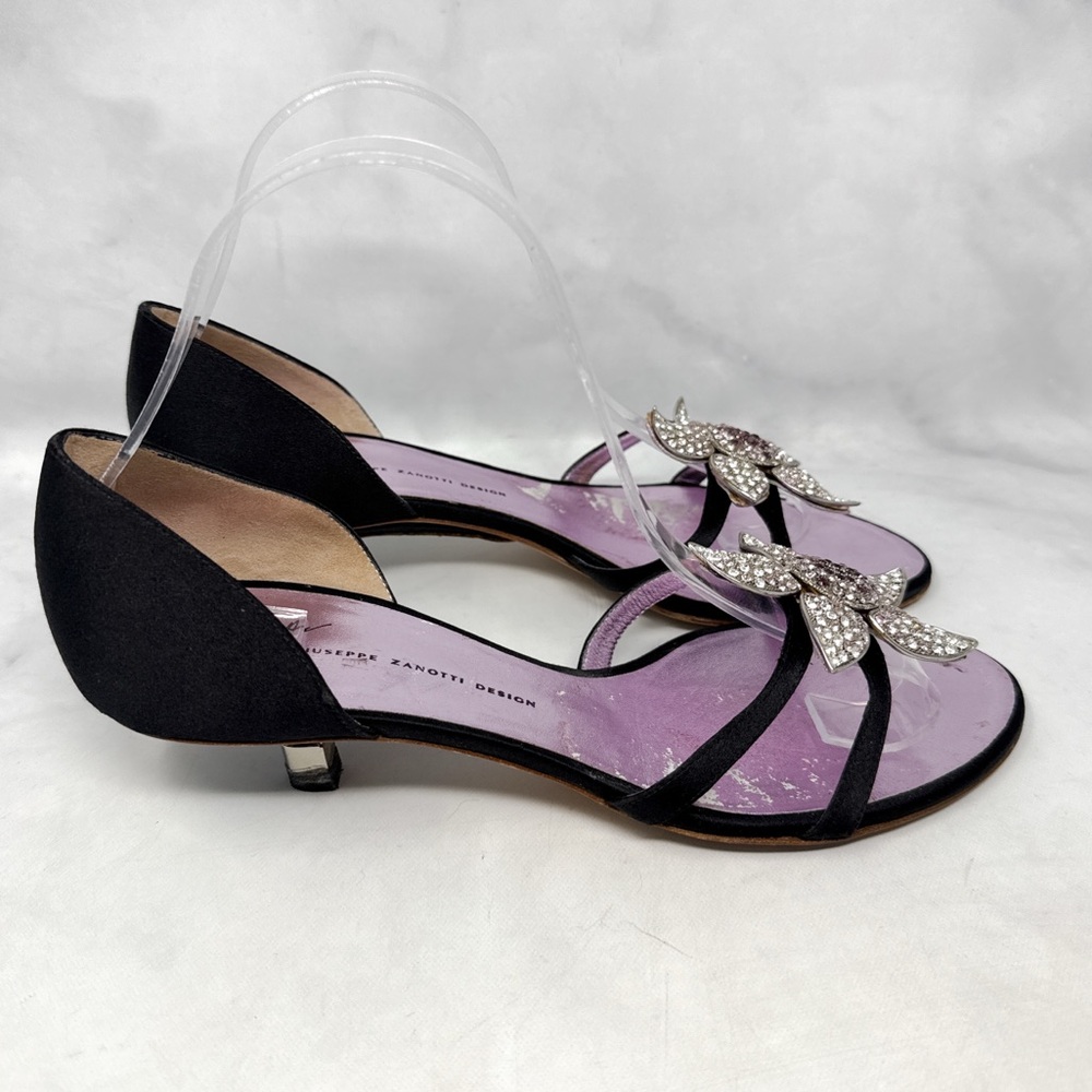 Giuseppe Zanotti Vicini Vintage Y2K Embellish Flower Silk Kitten Heel Mules Rare - Picture 2 of 15